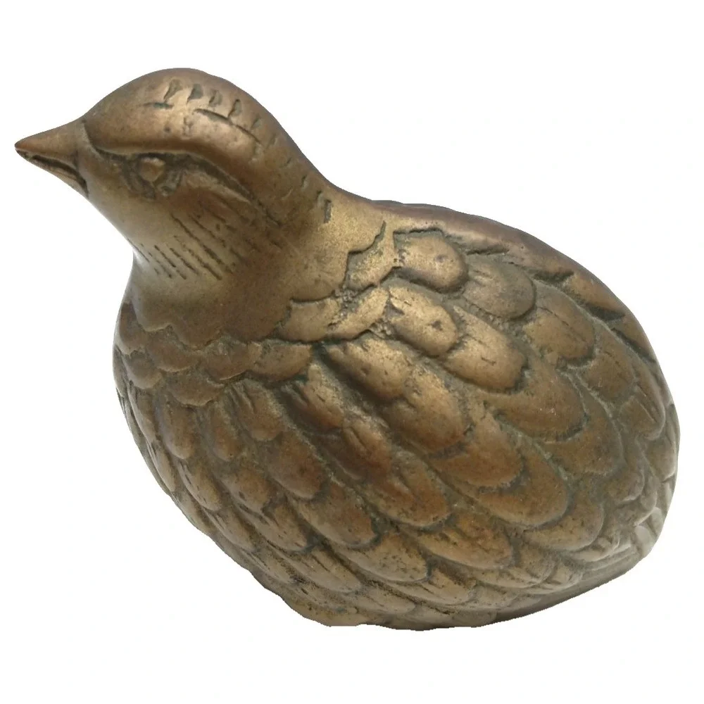 Vintage Solid Brass Quail Bird Figurine Paperweight Partridge Heavy 20 oz / 4